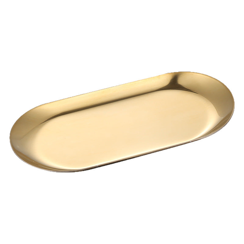 Gold-Tone Oval Stainless Steel Storage Tray, 30 x 12 cm