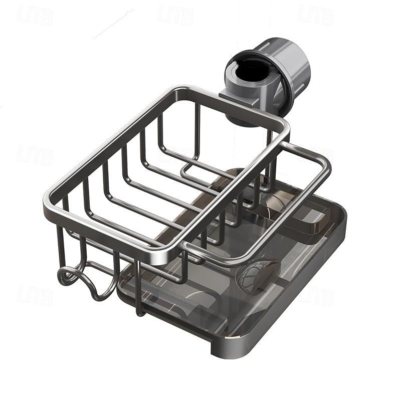 Black Faucet-Mounted Sink Organizer with Drip Tray