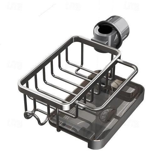 Black Faucet-Mounted Sink Organizer with Drip Tray